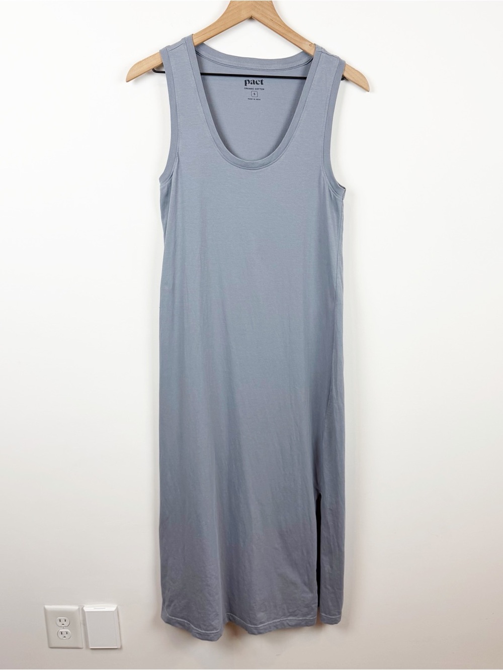 Pact Gray-Blue Organic Cotton Tank Maxi Dress Small - Picture 2 of 9
